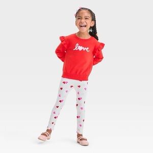 Toddler nwt Girls' Valentine's Day Long Sleeve Top & Bottom Love Set Red 18M